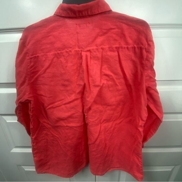 Old Navy Linen Blouse Minimalist Quarter Button Cuffed Sleeve XL Rebellion Red - Picture 7 of 8